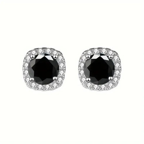 14K Gold Plated Cushion Cut Square Black Onyx Cubic Zirconia Men Women Earrings